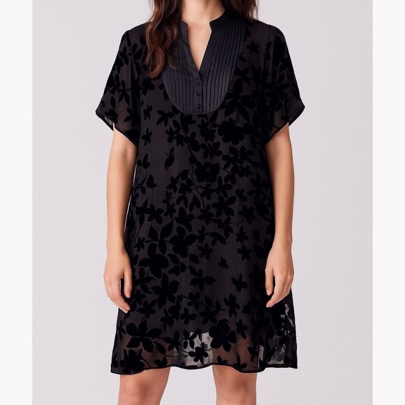 BCBGMAXAZRIA Black Silk Velvet Burnout Dress Sz Large Whimsigoth Romantic Party - Picture 1 of 10
